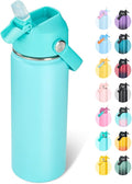 18oz Insulated Stainless Steel Water Bottle, Wide Mouth Double Wall Vacuum, Silicone Straw, Sweat & Leak Proof, BPA Free Insulated Water Flask for Travel, Keep Cold 24h Hot 12h, Sky