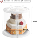 JCD 6Pcs 8.5 * 9.5inch Round clear cake boxes with Ribbon,Ideal for 7inch and 6inch Tall Layer Tiered Cakes,Multi-Layer cake boxes for Christmas Bakery Treat (box, Clear Lid, Round 8.5inch/6Pcs)