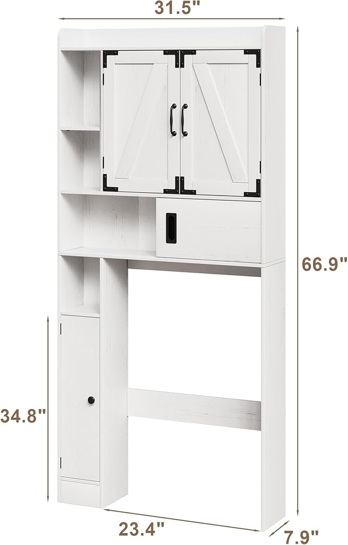 ChooChoo Over The Toilet Storage Cabinet, Farmhouse Bathroom Shelf Over Toilet with Adjustable Shelves, Above Toilet Storage Cabinet with Sliding Door for Bathroom, Laundry Room, Antique White