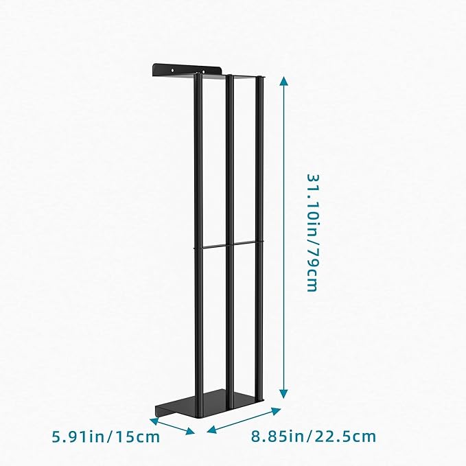 Towel Racks for Bathroom 31 Inch - Wall Mounted, Solid 2 Metal Shelves and 3 Vertical Bars, Can Holds 6 Large Rolled Bath Towels - for Modern Decor Bathroom Towel Storage (Matte Black)