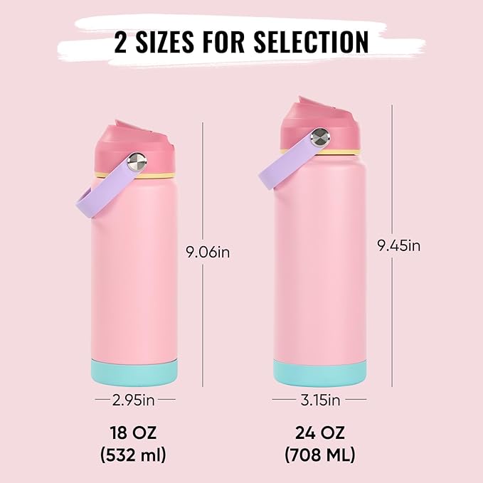 24oz Insulated Stainless Steel Water Bottle, Wide Mouth Double Wall Vacuum, Silicone Straw, Sweat & Leak Proof, BPA Free Insulated Water Flask for Travel, Keep Cold 24h Hot 12h, Cherry