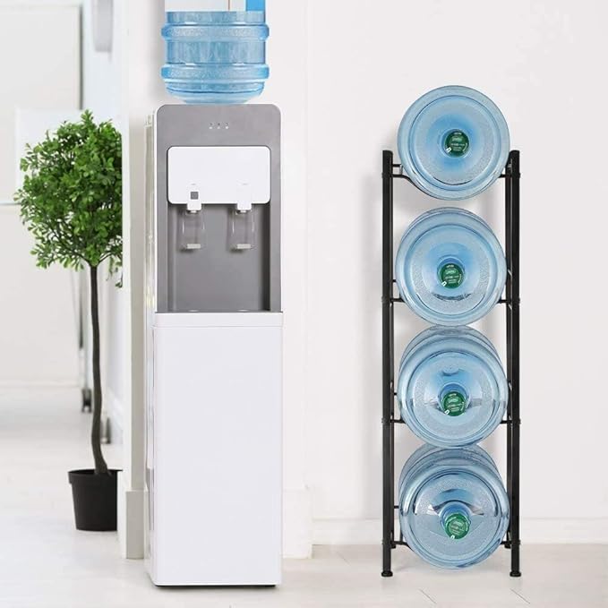 SEHERTIWY 5 Gallon Water Jug Holder Water Bottle Storage Rack, 4 tier water cooler jug rack, 5 gallon water jug stand, 5 Gallon Water Bottle Holder(4 Tier, Dark Brown)