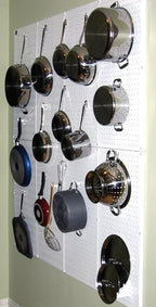 Wall Control Kitchen Pegboard Organizer Pots and Pans Storage Rack Organization Kit with White Pegboard and Black Accessories
