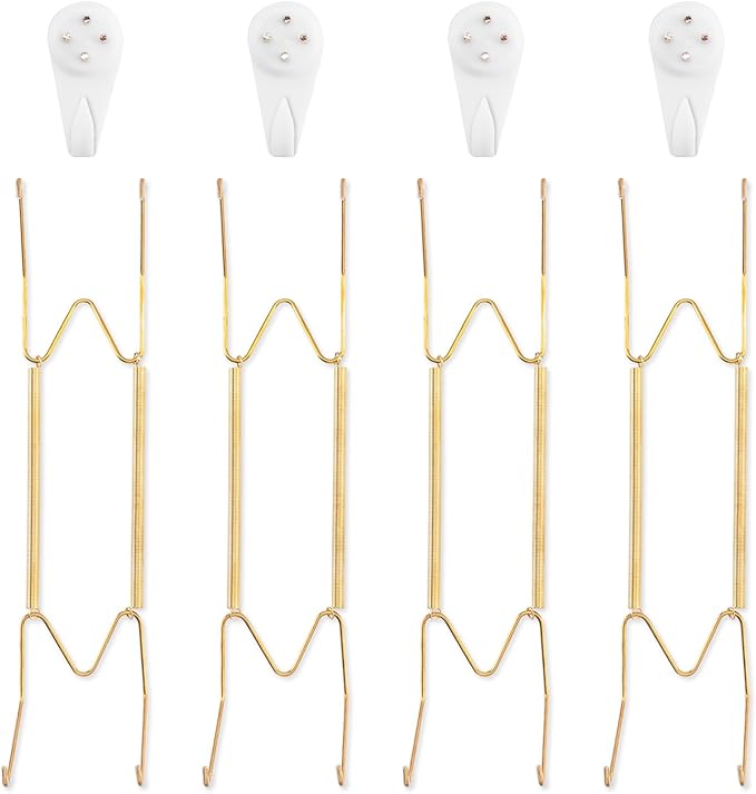 Bilillo 4 Pack Wall Plate Hangers, Suitable for 10-14 inch Art, Stainless Steel Invisible Heavy Duty Wire Plate Holder with Wall Hooks