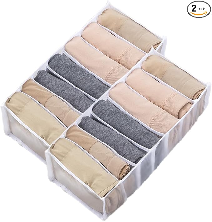 HSLFUAI 2 Pack Drawer Organizer for Thin Jeans,Pants,T-shirts Foldable Closet Organizer Drawer Soft Fabric Dresser Drawer Divider Bins for Thin Jeans,Pants,T-shirts (White-7M-2PCS)