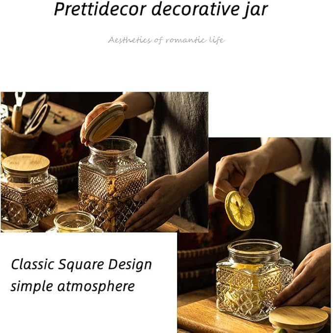Glass Storage Jars, 38 FL OZ Airtight Canisters with Bamboo Lid, Decorative Kitchen Containers for Cereal, Nuts, Snacks, Candy, Cookies, Coffee, Tea