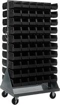 Quantum Storage Systems QMD-36H-230BK Mobile Double Sided Gray Louvered Rack System with Bins, 36” L x 25” W 72” H, Black