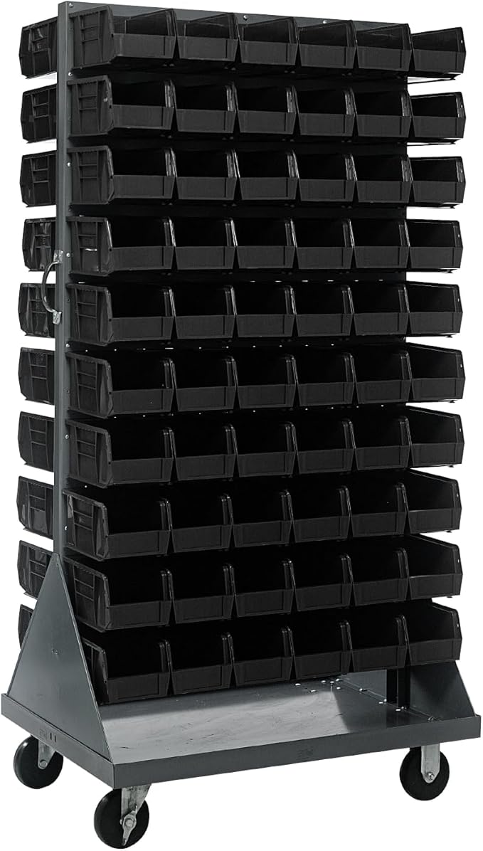 Quantum Storage Systems QMD-36H-230BK Mobile Double Sided Gray Louvered Rack System with Bins, 36” L x 25” W 72” H, Black