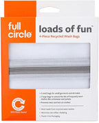 Full Circle Mesh Laundry Bags Set of 4 – Recycled Material Garment Wash Bags with Durable Zippers, Protects Delicates, Lingerie, and Small Items in Washing Machines, White