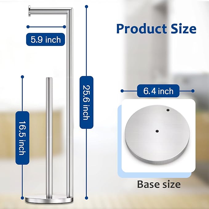Toilet Paper Holder Stand, Bathroom Toilet Paper Roll Holder Stand with Reserve, Standing Toilet Paper Holder with Storage,Toilet Paper Roll Holder for 4 Rolls, Brushed Nickel