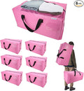 6-Pack Moving Bags,Heavy Duty Large Storage Bags with Zippers & Backpack Straps,Space Saver Bags are Packing Supplies for Moving & Travel,Alternative to Moving Boxes(Pink)