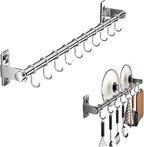 Hanging Wall Mount knife Wall Mount, Kitchen Organizer Storage Shelf for Utensils Spatula Spoon, Space-Saving Knife Rack with Hooks,Wall-Mounted Utensil Holder (Grey, 50CM+Single Pole+8Hooks)