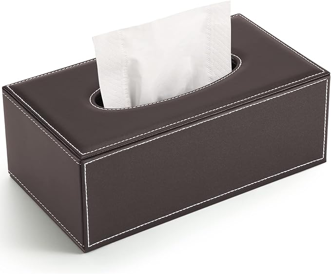 KINGFOM 3PCS/SET Desk Organizers and Accessories, Pu Leather Office Supplies Organization Set with Tissue Holder, Pencil Holder and Business Name Cards Stand Brown