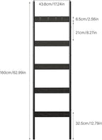 Blanket Ladder, 5-Tier Towel Holder with 4 Removable Hooks, Farmhouse Wall Leaning Decorative Rack Shelf, Wooden Towel Display Rack, Quilt Ladder for Living Room, Bedroom, Black