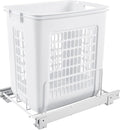 Rev-A-Shelf Pullout 20" Deep Cabinet Floor Steel Mounted Polymer Plastic Clothes Laundry Hamper with Full Extension Slides, White, HPRV-1520 S - Hidden Storage Organizer for Laundry Room and Bathroom