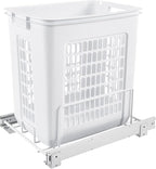Rev-A-Shelf Pullout 20" Deep Cabinet Floor Steel Mounted Polymer Plastic Clothes Laundry Hamper with Full Extension Slides, White, HPRV-1520 S - Hidden Storage Organizer for Laundry Room and Bathroom