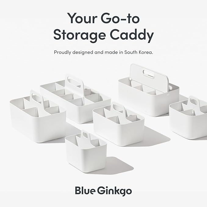BLUE GINKGO Stackable Organizer Caddy – Korean-Made Portable Tote for Bathroom, Office, Crafts, or School Supplies (Long Rectangle, Green)