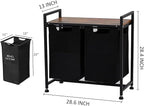 Laundry Sorter 2 Section, Laundry Hamper with Wheels, 2 × 11.5 Gal (87 L), Rolling Laundry Basket, Pull-Out and Removable Oxford Fabric Laundry Bags, Black