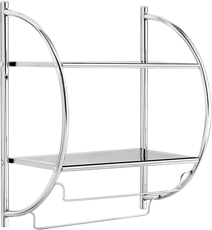 Tangkula Wall Mount 2 Tier Bathroom Shelf with Bars, 18" W X 10" D X 22" H, Home Toilet Double Layer Rustproof Chrome Shelf