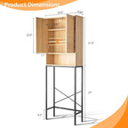 VINGLI Over The Toilet Storage Cabinet, Rattan Bathroom Organizer Behind Toilet,Above Metal Stand Rack Tall Freestanding Wood Cabinet with Wicker Doors,Adjustable Shelf for Bathroom,Restroom,Bohemian