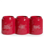Barnyard Designs Silverware Caddy for Countertop - Cutlery Organizer for Spoon, Fork, and Knife - Ceramic Utensil Holder for Flatware or Plasticware - Perfect for Parties - 12.5” x 4.25” x 5” (Red)
