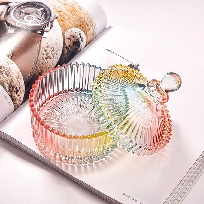 Colorful Glass Jar With Lid,Christmas Candy Dish,Candy Cookie Jars,Jewelry Box,Biscuit Containers Food Storage,Decorative Jar(Multi-Color)