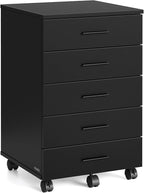 VASAGLE File Cabinet, Mobile Pedestal Filing Cabinet with Wheels, Printer Stand with 5 Drawers, Tool-Free Sliding Rails, for Study, Home Office, Ink Black UOFC081BC02