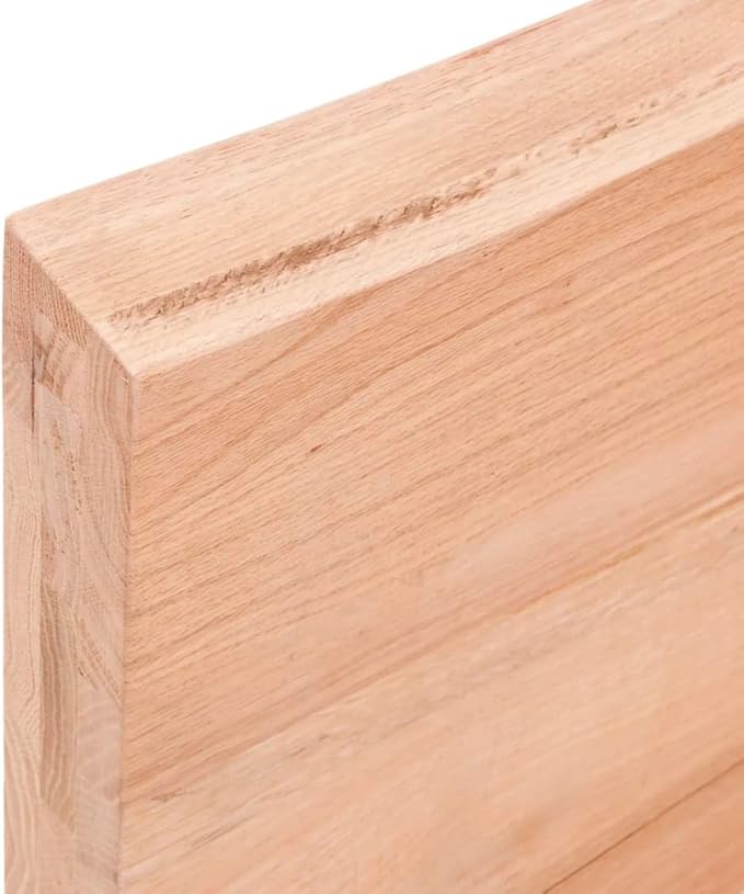 vidaXL Light Brown Bathroom Countertop - Solid Oak Wood with Varnish Finish, Handmade with Live Edge, Versatile Use & Durable Construction(31.5"x15.7"x(0.8"-2.4"))