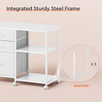 3 Drawer File Cabinet with Wheels Rolling Printer Stand with Open Storage Shelf Fabric Lateral Filing Cabinet for Home Office,White