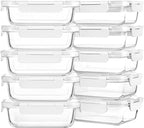 M MCIRCO 10-Pack 22 Oz Glass Meal Prep Containers with Lids - Microwave, Oven, Freezer & Dishwasher Safe - White