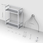 Meangood Shower Caddy, Silver Hanging Shower Caddy Organizer 10.4" x 4.5" x 22.04" Over Shower Head Big Capacity for Shampoo, Conditioner with Hooks for Razor/Sponge