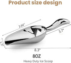 304 Stainless Steel Ice Scoop - 8oz Heavy Duty Ice Shovel for Freezer & Ice Maker, Commercial Scooper for Kitchen, Bar, Party Ice Bucket (Sleek Silver)