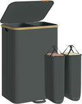 SONGMICS Laundry Hamper, Laundry Sorter with Lid, Storage Basket Bin, Removable Liners, Bamboo Frame, for Bedroom, 2 Sections, 39.6 Gal. (150 L), Slate Gray ULCB532GN01