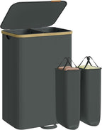 SONGMICS Laundry Hamper, Laundry Sorter with Lid, Storage Basket Bin, Removable Liners, Bamboo Frame, for Bedroom, 2 Sections, 39.6 Gal. (150 L), Slate Gray ULCB532GN01