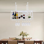 Hanging Wine Rack, 39in Heavy Duty Ceiling Mounted Wine Bottle & Glass Holder, 150lbs Load Capacity Storage Rack, for Bar, Kitchen, Restaurant, Cellar (White)