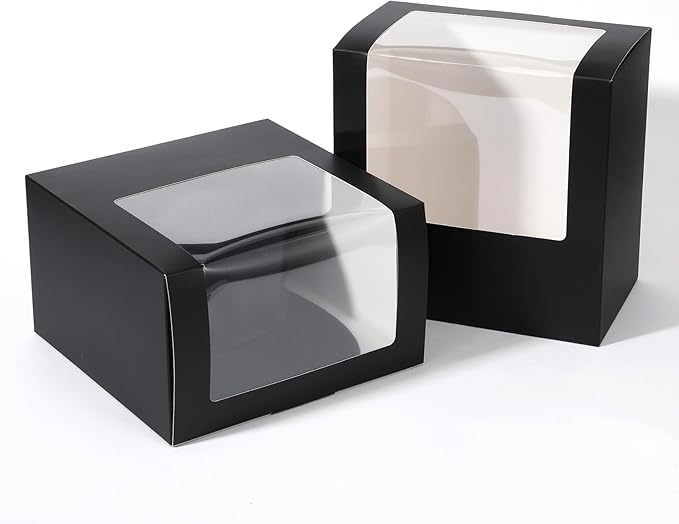20 Pcs Hat Boxes for Shipping, Black Hat Gift Box with Window Display - Foldable Storage Container for Baseball Caps, Snapbacks, Dad Hats, Billed Caps 7.87 x 7.87 x 4.72 Inches