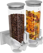 2 Pack 3L/101oz Food Dispenser Wall Mounted Grain Dispenser with 2 Cups Candy Storage Container Double Dry Food Dispensers Wall Mount for Coffee Beans, Nuts, Rice, Millet, Beans (Silver)