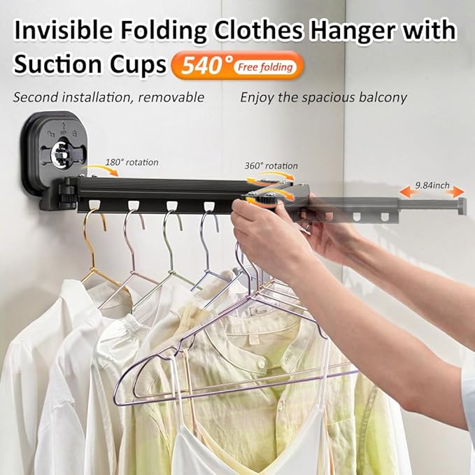 Foldable Wall Mounted Laundry Clothes Drying Rack, Space Saving Laundry Drying Rack, with 180° Swivel 220 lb Capacity, for Indoor/Outdoor Use Hanging Clothes