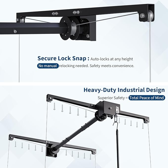 Overhead Garage Storage Rack, Adjustable 4x4 ft Heavy Duty Ceiling Mounted Storage Racks with Safety Lock, 250 lb Capacity Overhead Garage Storage Rack for Garage and Attic