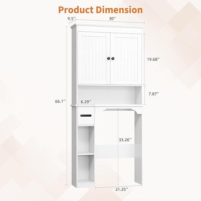 GAOMON Over The Toilet Storage Cabinet, Bathroom Shelf Organizer with Anti-Tip Device Small Freestanding Space Saver with Adjustable Shelf