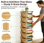 The 9-Tier No-Assembly Bamboo Rack, Foldable Stackable 9 Tier Bamboo Shoe Rack Vertical Storage Sturdy & Stable, Tall Narrow Space-Saving Expandable Shoe Rack for Entryway Closet Dorm (Brown,6 Tiers)
