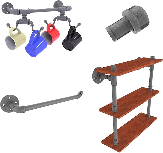 Allied Brass P-490-16-TWS-GYM Pipeline Collection 16 Inch Ironwood Triple Shelf, Matte Gray