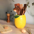 WAIT FLY Embossed Lemon Porcelain Kitchen Utensil Holder Flatware Storage Organizer Utensil Crock for Countertop Kitchen Counter Decor