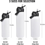 24oz Insulated Stainless Steel Water Bottle, Wide Mouth Double Wall Vacuum, Silicone Straw, Sweat & Leak Proof, BPA Free Insulated Water Flask for Travel, Keep Cold 24h Hot 12h, White