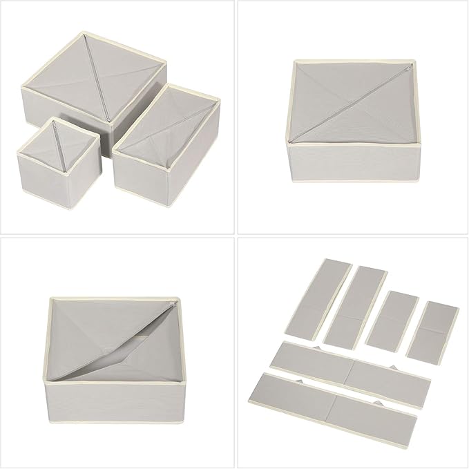 6 Pack Foldable Drawer Organizer Dividers Cloth Storage Box Closet Dresser Organizer Cube Fabric Containers Basket Bins for Underwear Bras Socks Panties Lingeries Nursery Baby Clothes Gray