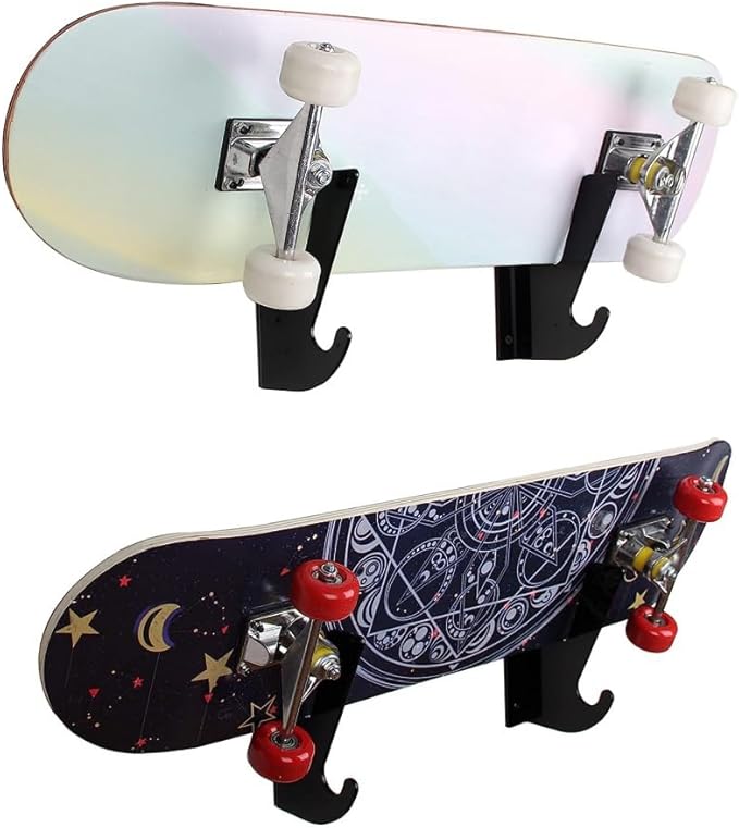 Lixada Wall-Mounted Display Rack for Skateboards,Rack for Skis with Storage Hooks 2PCS
