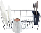 Dish Drying Rack & Cutlery Holder 2 Piece Set ✅ Compact Sink-Fitting Dish Drainer with Rubberized Undercoating ✅ Space-Saving Kitchen Organizer for Plates, Cups, Bowls & Utensils In Sink, Navy