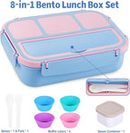 Bento Box Adult Lunch Box, Lunch Containers for Kids Girls Boys with 4 Compartments, Lunchable Food Container with Utensils, Sauce Jar, Muffin Liners, 40 Oz/5 Cup, Blue Pink
