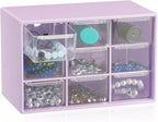 6 Pcs Small Drawer Organizer for Desk, Mini Desktop Drawer Organizer with 9 Clear Drawers, Plastic Desktop Craft Storage Box for Desk Office School Home 7.1" x 3. 8" x 4.6" (Purple)