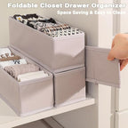 MURRI&MURRDI 6-Pack Foldable Fabric Sock Drawer Organizer, Small Dresser Drawer Organizer for Clothes, Storage Divider Bins for Clothing Underwear Bra Fits Nursery Closet, Gray